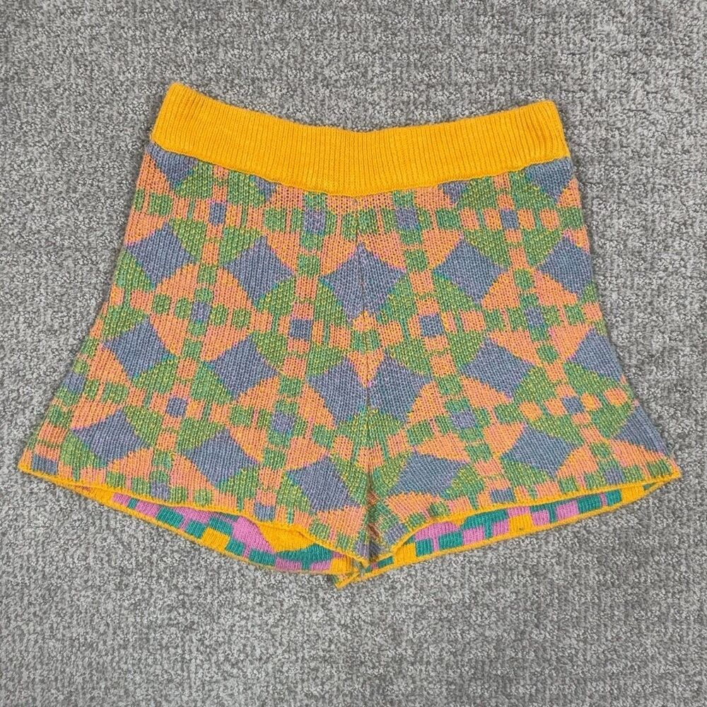 Free People Beach Shorts Womens Medium Multicolor Knit Geometric Beach Boho